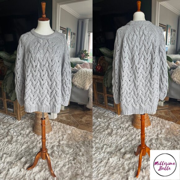 Vince Camuto Long Cable Knit Gray Sweater - Picture 1 of 8